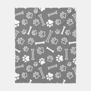 Pet - Cat or Dog Paw Footprint and Bone Pattern Fleece Blanket