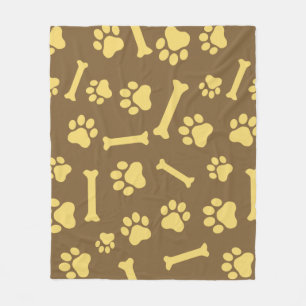 Pet - Cat or Dog Paw Footprint and Bone Pattern Fleece Blanket