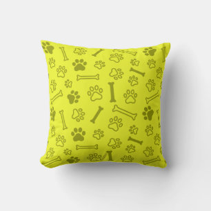 Pet - Cat or Dog Paw Footprint and Bone Pattern Throw Pillow