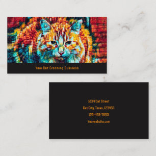 Pet Cat Orange Blue Black Grooming Business Card