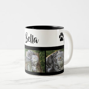 Pet Cat Photo Collage With Paw Prints Personalized Two-Tone Coffee Mug