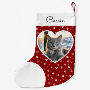 Pet Cat Photo Crimson Red Personalized Small Christmas Stocking