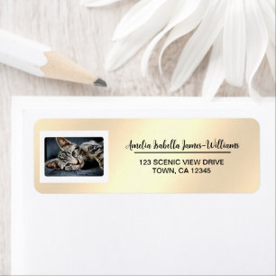 Pet Cat Photo Elegant Peach Pink Return Address