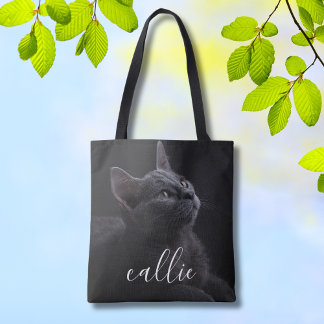 Pet Cat Photo Name Tote Bag