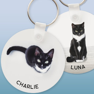 Pet Cat Two Photo Personalized Keychain