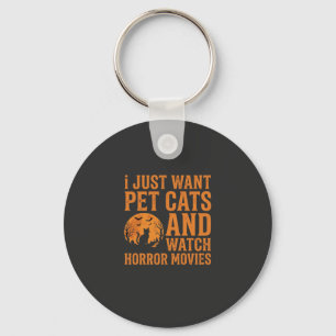 Pet Cats Horror Movies Halloween Design_1 Keychain