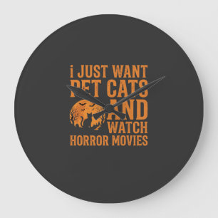 Pet Cats Horror Movies Halloween Design_1 Large Clock