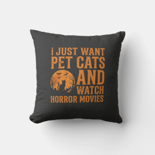 Pet Cats Horror Movies Halloween Design_1 Throw Pillow