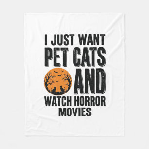Pet Cats Horror Movies Vintage Halloween Shirt Des Fleece Blanket