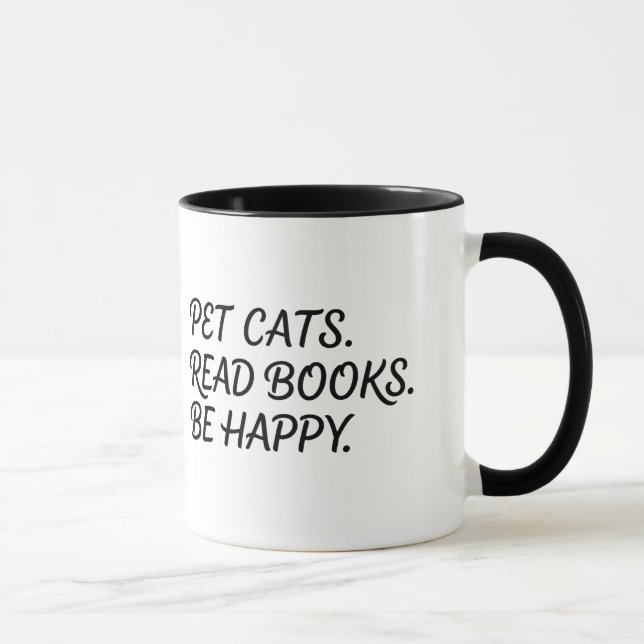 Pet Cats Read Books Be Happy Mug (Right)