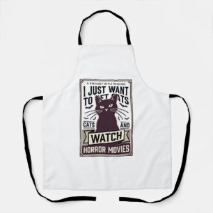 Pet Cats Watch Horror Movies Vintage Cat Design_1 Apron