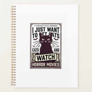 Pet Cats Watch Horror Movies Vintage Cat Design_1 Planner