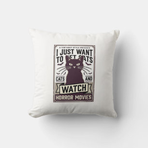 Pet Cats Watch Horror Movies Vintage Cat Design_1 Throw Pillow