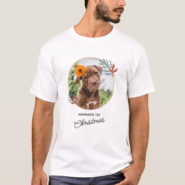 Pet Christmas Personalized Dog Photo T-Shirt (Front)