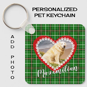 Pet christmas your photo red green keychain