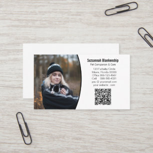 Pet Companion Black White Custom QR Code Photo  Business Card