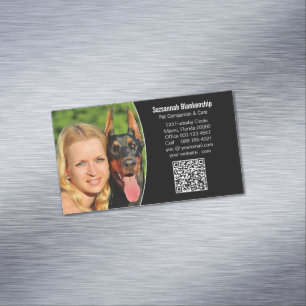 Pet Companion Black White Custom QR Code Photo Magnetic Business Card