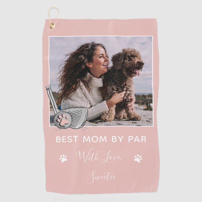 Pet Custom Photo Best Mom By Par Golf Towel (Front)