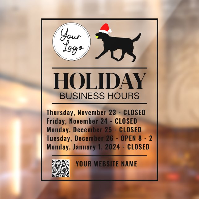 Pet Daycare Business Hours Holiday Template Window Cling (Pet Business Holiday "Howliday" Hours Template Window Cling)