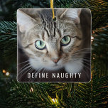 Pet Define Naughty | Photo Christmas Tree Ceramic Ornament<br><div class="desc">Capture the holiday spirit with this unique, personalized Christmas tree ornament! Showcasing two of your favourite photos, this keepsake ornament is sure to please kids and adults alike. The text reads "Define Naughty", customized with your pet's name and the year. A perfect way to remember a special Christmas for years...</div>