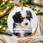 Pet Define Naughty | Photo Christmas Tree Ornament<br><div class="desc">Capture the holiday spirit with this unique, personalized Christmas tree ornament! Showcasing two of your favourite photos, this keepsake ornament is sure to please kids and adults alike. The text reads "Define Naughty", customized with your pet's name and the year. A perfect way to remember a special Christmas for years...</div>