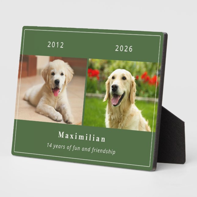 Pet Dog 2-Photo Custom Name Memorial Plaque (Side)
