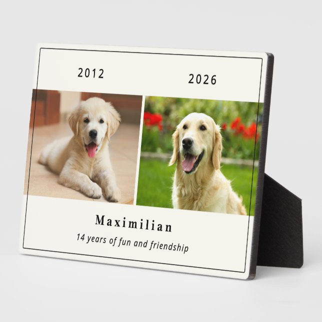Pet Dog 2-Photo Custom Name Memorial Plaque (Side)
