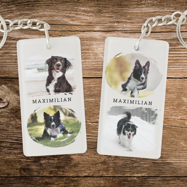 Pet Dog 4-Photo Custom Name Keychain (A keychain with four of your favorite pet photos, two on each side, with your pet's name)