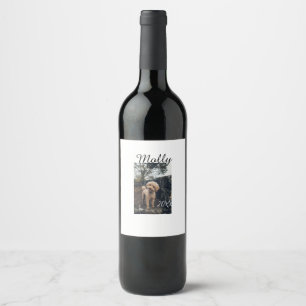 Pet dog cat animal birthday photo modern year date wine label