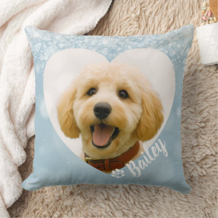 Pet Dog Cat Custom Photo Blue Memorial Keepsake Throw Pillow