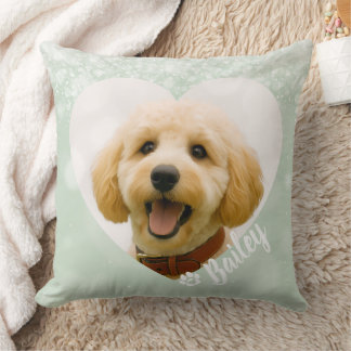 Pet Dog Cat Custom Photo Green Memorial Keepsake Throw Pillow