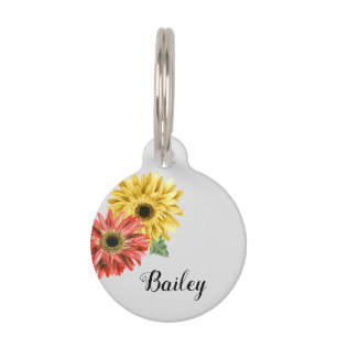 Pet Dog Cat Modern Gerbera Daisy Pretty ID Pet Tag