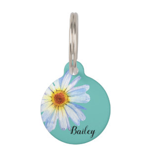 Pet Dog Cat Modern Pink Daisy Pretty ID Customize Tag