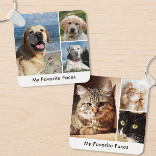 Pet Dog Cat My Favourite Faces Photo Collage Keychain