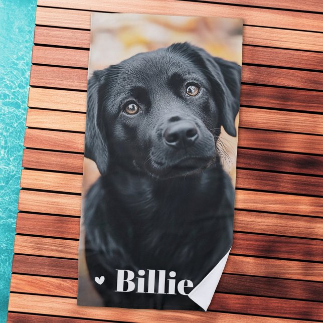 Pet dog cat photo name hearts beach towel (Pet dog cat photo name hearts beach towel)