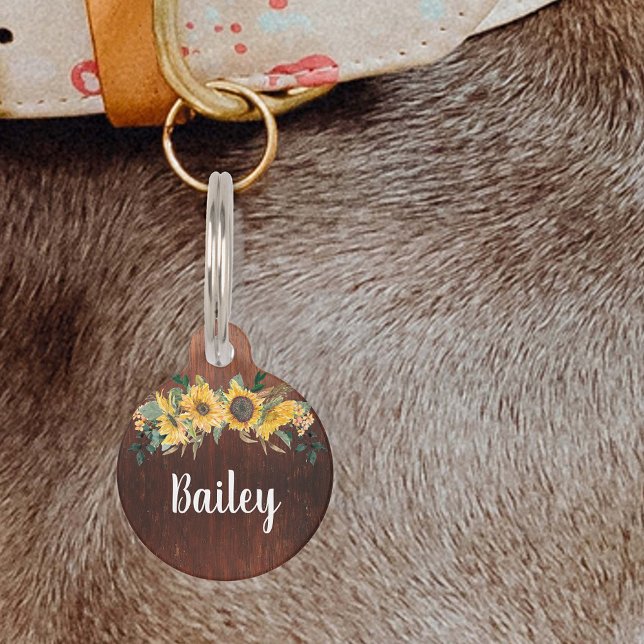 Pet Dog Cat Rustic Wood Country Sunflower Tag (Creator Uploaded)