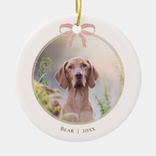 Pet Dog Chic Coquette Bow Christmas Round Ceramic Ornament