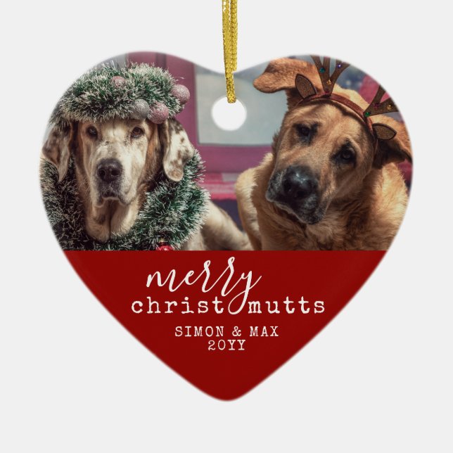 Pet Dog Christmas Funny Personalized Heart Shape Ceramic Ornament (Front)