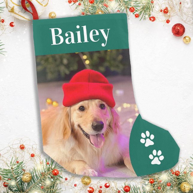 Pet Dog Custom Photo Holiday Green Personalized Small Christmas Stocking (Creator Uploaded)