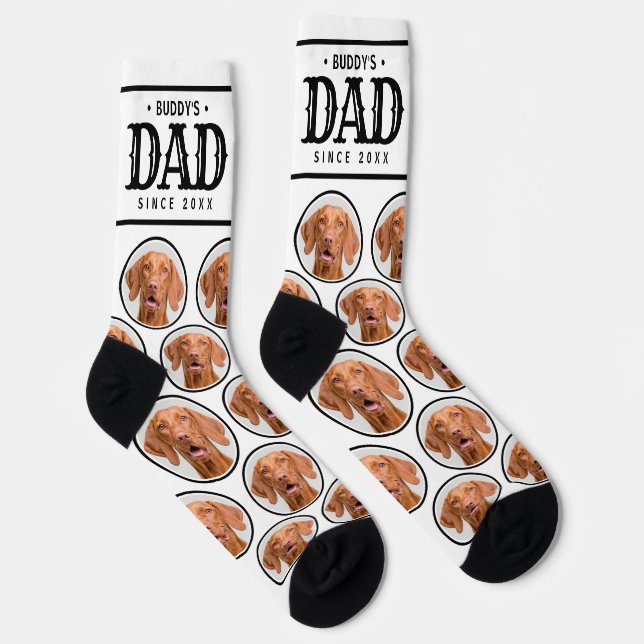 Pet Dog Dad Gift Custom Photo Pattern Black White Socks (Right)