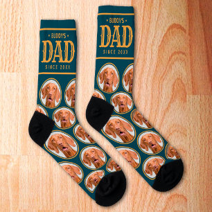 Pet Dog Dad Gift Custom Photo Pattern Blue & Gold Socks