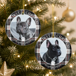 Pet Dog First Christmas Photo Plaid Keepsake Ceramic Ornament