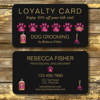 Pet Dog Grooming Black Pink Loyalty Rewards Card