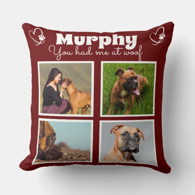 Pet dog lover 4 photo collage customized throw pillow (Front)