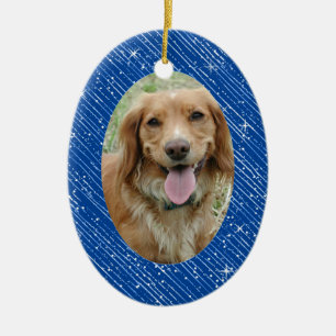Pet Dog Memorial Blue Oval Photo Christmas Ceramic Ornament
