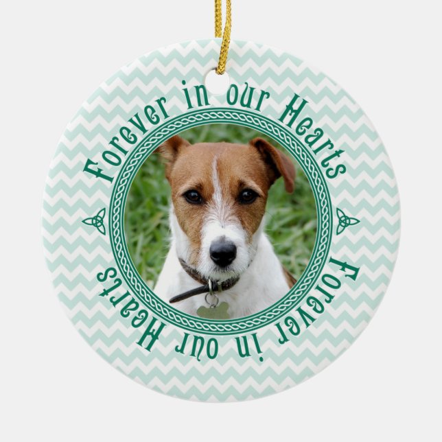 Pet Dog Memorial Celtic Knot Photo Christmas Ceramic Ornament (Front)