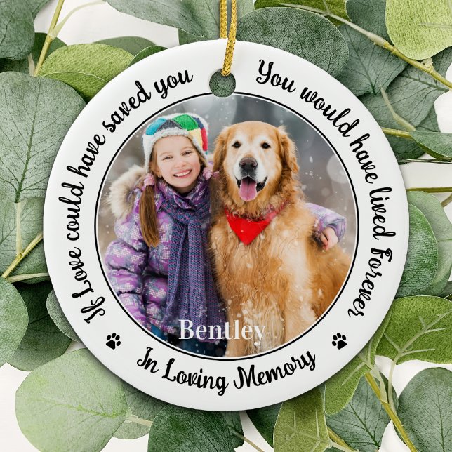 Pet Dog Memorial Custom 2 Photo In Loving Memory Ceramic Ornament (Creator Uploaded)