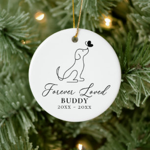 Pet Dog Memorial Forever Loved Name & Photo Ceramic Ornament