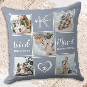 Pet Dog Memorial Keepsake Grey Photo Collage Throw Pillow