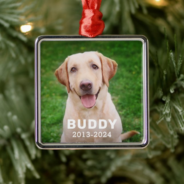 Pet Dog Memorial Personalized Photo Keepsake Metal Ornament (Tree)